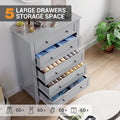 Homhougo Dresser for Bedroom Black with 5 Drawers, Tall Wood Organizer Storage Cabinet with Round Handle, Drawer Dresser for Closet, Living Room, Hallway, Nursery, Kids Bedroom
