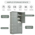 Bathroom Cabinet, 62.2" Tall Storage Cabinet with Doors and Shelves, Freestanding Linen Closet for Bathroom, Kitchen, Living Room, Grey