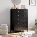 Homhougo Dresser for Bedroom Black with 5 Drawers, Tall Wood Organizer Storage Cabinet with Round Handle, Drawer Dresser for Closet, Living Room, Hallway, Nursery, Kids Bedroom