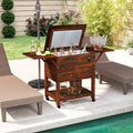 54 Quart Wooden Rolling Cooler Cart, Patio Ice Chest with 2 Drop Leaf Tables, Bottle Opener & Bottom Shelf, Insulated Pine Wood Beverage Bar for Party
