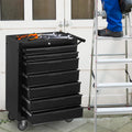 7 - Drawer Rolling Tool Chest Cabinet, Large Capacity Metal Tool Box with Wheels and Cylinder Locking, Roll Around Storage Organizer Tool Cart for Garage, Warehouse, Work Shop - Black