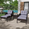 AECOJOY Outdoor 5 Pieces Patio Furniture Set, PE Rattan Wicker Chairs with Ottoman and Table, Brown/Grey