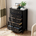 Homhougo Dresser for Bedroom Black with 5 Drawers, Tall Wood Organizer Storage Cabinet with Round Handle, Drawer Dresser for Closet, Living Room, Hallway, Nursery, Kids Bedroom