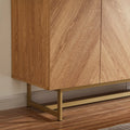 Roomfitters 57�?mid Century Modern TV Stand, Herringbone Pattern Buffet Cabinet Sideboard Credenza, Marble Top Media Console Entertainment Center for Living Room, Entryway (Oak Wood, Gold Metal Legs)