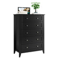 Homhougo Dresser for Bedroom Black with 5 Drawers, Tall Wood Organizer Storage Cabinet with Round Handle, Drawer Dresser for Closet, Living Room, Hallway, Nursery, Kids Bedroom