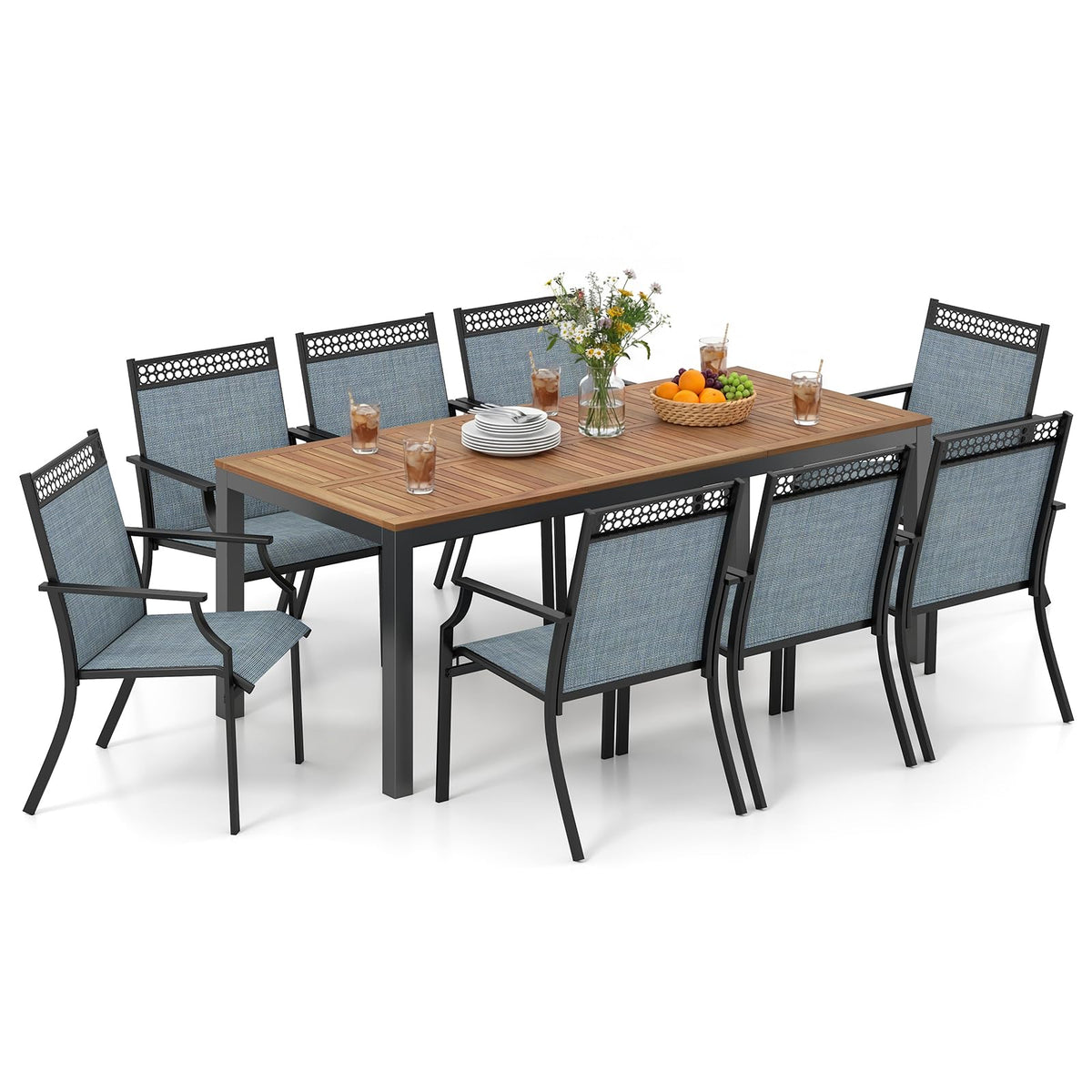 Tangkula 9 Pieces Patio Dining Set for 8 Outdoor Rectangular Patio Table