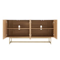 Roomfitters 57�?mid Century Modern TV Stand, Herringbone Pattern Buffet Cabinet Sideboard Credenza, Marble Top Media Console Entertainment Center for Living Room, Entryway (Oak Wood, Gold Metal Legs)