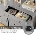 Homhougo Dresser for Bedroom Black with 5 Drawers, Tall Wood Organizer Storage Cabinet with Round Handle, Drawer Dresser for Closet, Living Room, Hallway, Nursery, Kids Bedroom