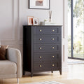 Homhougo Dresser for Bedroom Black with 5 Drawers, Tall Wood Organizer Storage Cabinet with Round Handle, Drawer Dresser for Closet, Living Room, Hallway, Nursery, Kids Bedroom
