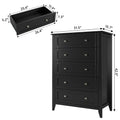 Homhougo Dresser for Bedroom Black with 5 Drawers, Tall Wood Organizer Storage Cabinet with Round Handle, Drawer Dresser for Closet, Living Room, Hallway, Nursery, Kids Bedroom