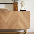 Roomfitters 57�?mid Century Modern TV Stand, Herringbone Pattern Buffet Cabinet Sideboard Credenza, Marble Top Media Console Entertainment Center for Living Room, Entryway (Oak Wood, Gold Metal Legs)
