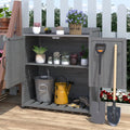 AECOJOY Potting Bench, Outdoor Wooden Storage Cabinet with Adjustable Shelf, Metal Tabletop