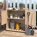 AECOJOY Potting Bench, Outdoor Wooden Storage Cabinet with Adjustable Shelf, Metal Tabletop