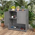 AECOJOY Potting Bench, Outdoor Wooden Storage Cabinet with Adjustable Shelf, Metal Tabletop