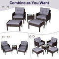 AECOJOY Outdoor 5 Pieces Patio Furniture Set, PE Rattan Wicker Chairs with Ottoman and Table, Brown/Grey
