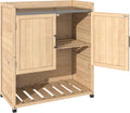 AECOJOY Potting Bench, Outdoor Wooden Storage Cabinet with Adjustable Shelf, Metal Tabletop