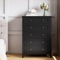 Homhougo Dresser for Bedroom Black with 5 Drawers, Tall Wood Organizer Storage Cabinet with Round Handle, Drawer Dresser for Closet, Living Room, Hallway, Nursery, Kids Bedroom