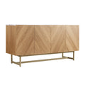 Roomfitters 57�?mid Century Modern TV Stand, Herringbone Pattern Buffet Cabinet Sideboard Credenza, Marble Top Media Console Entertainment Center for Living Room, Entryway (Oak Wood, Gold Metal Legs)