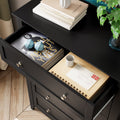 Homhougo Dresser for Bedroom Black with 5 Drawers, Tall Wood Organizer Storage Cabinet with Round Handle, Drawer Dresser for Closet, Living Room, Hallway, Nursery, Kids Bedroom