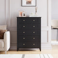Homhougo Dresser for Bedroom Black with 5 Drawers, Tall Wood Organizer Storage Cabinet with Round Handle, Drawer Dresser for Closet, Living Room, Hallway, Nursery, Kids Bedroom