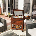 54 Quart Wooden Rolling Cooler Cart, Patio Ice Chest with 2 Drop Leaf Tables, Bottle Opener & Bottom Shelf, Insulated Pine Wood Beverage Bar for Party