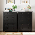 Homhougo Dresser for Bedroom Black with 5 Drawers, Tall Wood Organizer Storage Cabinet with Round Handle, Drawer Dresser for Closet, Living Room, Hallway, Nursery, Kids Bedroom