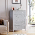 Homhougo Dresser for Bedroom Black with 5 Drawers, Tall Wood Organizer Storage Cabinet with Round Handle, Drawer Dresser for Closet, Living Room, Hallway, Nursery, Kids Bedroom