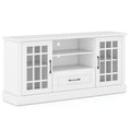 62" Farmhouse TV Stand for 70 Inch TVs, Tall Media Console Table with 2 Glass Doors, Cubbies & Drawer, Storage Cabinet for Living Room