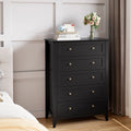 Homhougo Dresser for Bedroom Black with 5 Drawers, Tall Wood Organizer Storage Cabinet with Round Handle, Drawer Dresser for Closet, Living Room, Hallway, Nursery, Kids Bedroom
