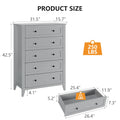 Homhougo Dresser for Bedroom Black with 5 Drawers, Tall Wood Organizer Storage Cabinet with Round Handle, Drawer Dresser for Closet, Living Room, Hallway, Nursery, Kids Bedroom