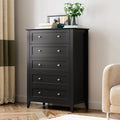 Homhougo Dresser for Bedroom Black with 5 Drawers, Tall Wood Organizer Storage Cabinet with Round Handle, Drawer Dresser for Closet, Living Room, Hallway, Nursery, Kids Bedroom