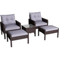 AECOJOY Outdoor 5 Pieces Patio Furniture Set, PE Rattan Wicker Chairs with Ottoman and Table, Brown/Grey