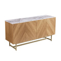 Roomfitters 57�?mid Century Modern TV Stand, Herringbone Pattern Buffet Cabinet Sideboard Credenza, Marble Top Media Console Entertainment Center for Living Room, Entryway (Oak Wood, Gold Metal Legs)